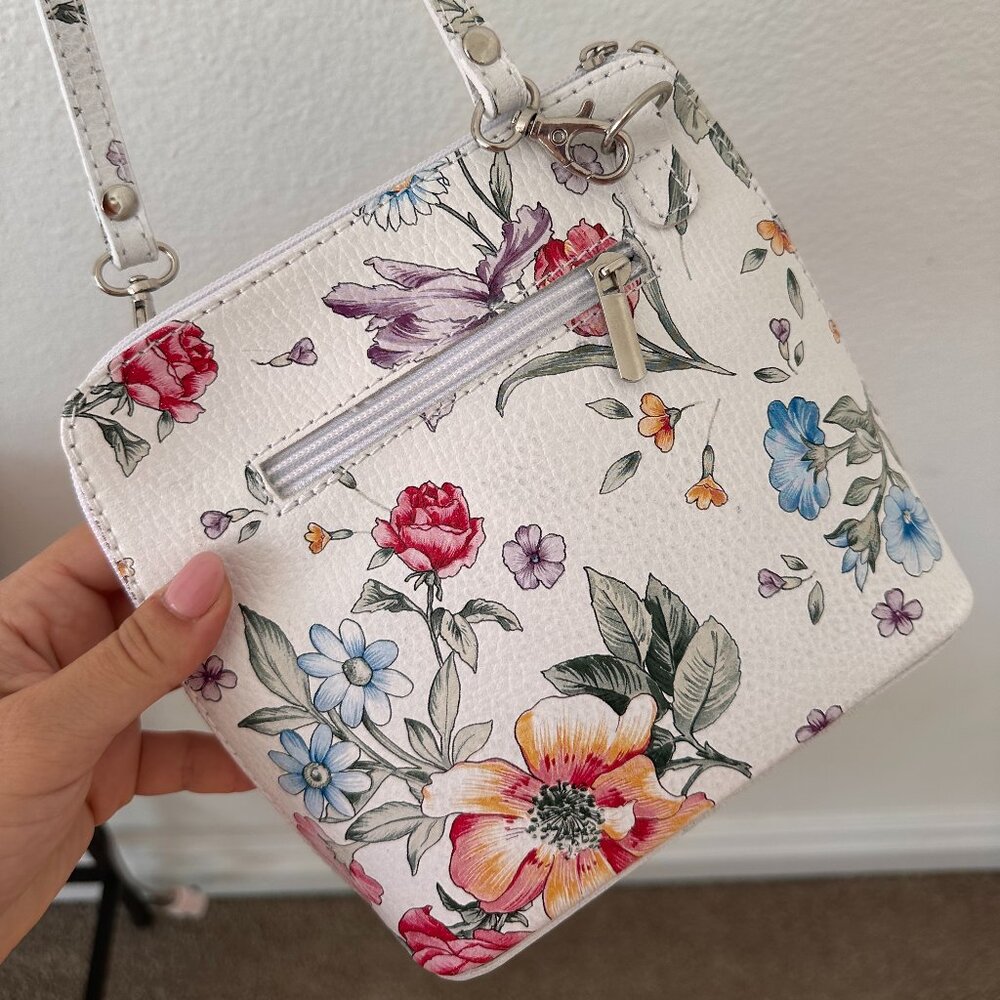 Italian Cream-Colored Floral Crossbody Bag